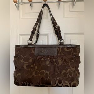 Coach Vintage Brown Signature Fabric Shoulder Tote Bag